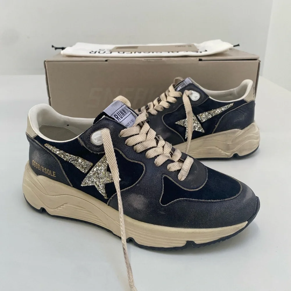Golden Goose Running Sole Sneaker Dark Blue/Eclipse/Silver Glitter 39 New in Box
